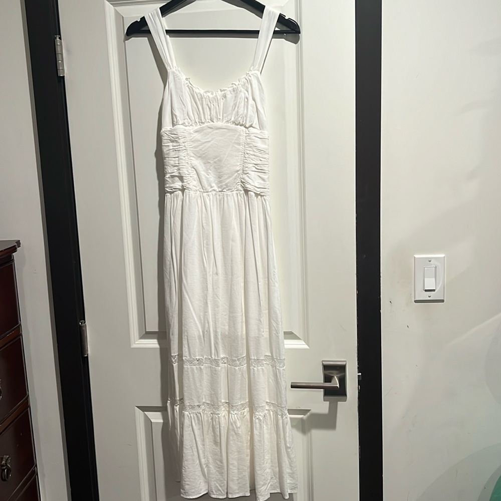 Reformation White Sleeveless Ruffled Bust Midi Dress - Picture 4 of 7